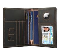 STAR VISTA Phoenix Leather Passport Holder, Slim Bifold Travel Wallet -RFID Blocking, Coin Pocket, Card Slots, SIM Slots, Dark Chocolate Cowhide AirTag, Slim