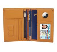 STAR VISTA Phoenix Leather Passport Holder, Slim Bifold Travel Wallet -RFID Blocking, Coin Pocket, Card Slots, SIM Slots, Honey Calfskin AirTag, 5.7 inches (L) x 4.2 inches (W) x 0.4 inches (H), Slim