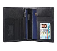 STAR VISTA Phoenix Leather Passport Holder, Slim Bifold Travel Wallet -RFID Blocking, Coin Pocket, Card Slots, SIM Slots (Black Calfskin)