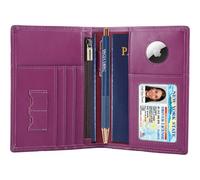 STAR VISTA Phoenix Leather Passport Holder, Slim Bifold Travel Wallet -RFID Blocking, Coin Pocket, Card Slots, SIM Slots, Violet Calfskin AirTag, Slim