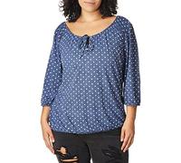 Star Vixen Women's 3/4 Sleeve Peasant Elastic-Hem Keyhole-tie Top Blouse, Denim Dot, X-Large