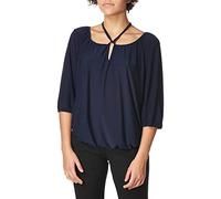 Star Vixen Women's 3/4 Sleeve Peasant Elastic-Hem Keyhole-Tie Top Blouse, Navy, Large