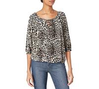 Star Vixen Women's 3/4 Sleeve Peasant Top Shirt, Grey Cheetah, Large