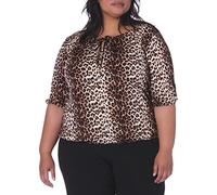 Star Vixen Womens 3/4 Sleeve Peasant Top with Keyhole Tie and Elastic Bottom Hem, Leopard, Small