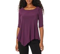 Star Vixen Women's Elbow-Cinch Sleeve Hanky Hem Top Blouse, Plum Solid, Medium