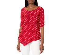 Star Vixen Women's Petite Elbow-Cinch Sleeve Hanky Hem Top Blouse, Red/White Dot, Small