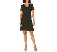 Star Vixen Women's Petite Short Sleeve Ballerina Wrap Dress, Olive, Small Petite