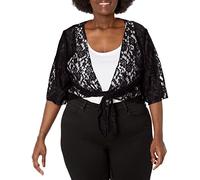 Star Vixen Women's Plus-Size 3/4 Sleeve Lace Tie Front Shrug Sweater, Black, 1X