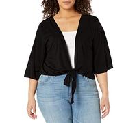 Star Vixen Women's Plus-Size 3/4 Sleeve Tiefront Shrug, Black Solid, 3X