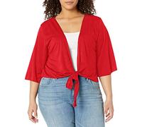 Star Vixen Women's Plus Size 3/4 Sleeve Tiefront Shrug, Red Solid, 3X