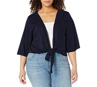 Star Vixen Women's Plus-Size 3/4 Sleeve Tiefront Shrug Sweater, Navy Solid, 3X