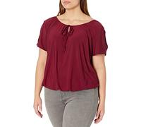 Star Vixen Women's Plus-Size Slit SLV Keyhole-Tie Knit Peasant w Bubble Hem Top Tunic Shirt, Burgundy, 3X
