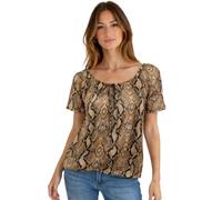 Star Vixen Womens Short/Slit Sleeve Keyhole-tie Peasant, Beige Brown Black, XL