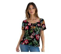 Star Vixen Womens Short/Slit Sleeve Keyhole-tie Peasant, Jet Floral, S