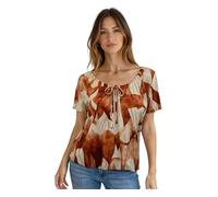 Star Vixen Womens Short/Slit Sleeve Keyhole-tie Peasant, Rust Cream, L