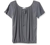 Star Vixen Women's Slit Sleeve Peasant Top Blouse, Charcoal, Large