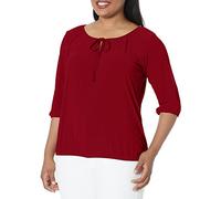 Star Vixen womens3/4 Sleeve, Front Tie Peasant Top 3/4 Sleeves Blouse - Red - Small Petite