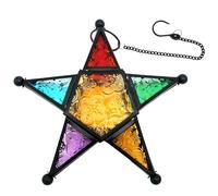 Star Wall Ornaments Hanging, Lantern Handcrafted Glass, Moroccan Star Shaped Candle Holder, Chain For Patio Garden, Glass Indoor Wall Decor