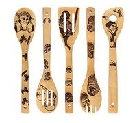 Star War Burned Wooden Spoons Utensil Set Gift Idea Cooking Serving Utensils Natural Bamboo Kitchen House Warming Presents Slotted Spoon 5 Piece