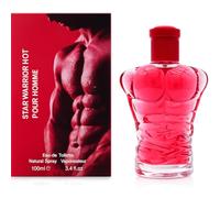 Star Warrior Hot Men's Perfume Eau de Toilette 100 ml Spray, Design in Red, Bottle in the Design of a Men's Upper Body with Red Lid, Slightly Sweet Masculine Fragrance, Pleasant, Erotic Sensual