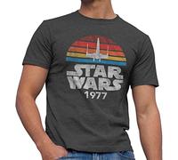 STAR WARS 1977 Logo Rainbow X-Wing Men's Adult T-Shirt, Charcoal, S