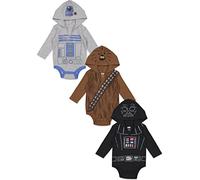 Star Wars Baby Boys 3 Pack Long Sleeve Bodysuits with Hood 0-3 Months