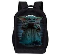 STAR WARS BLACK MANDALORIAN BACKPACK - STAR WARS 18 INCH AIR MESH PADDED BAG (The Child and Cup)