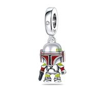 Star Wars Boba Fett Mandalorian 925 Silver Compatible with Pandora Charms, Trollbeads, Chamilia, Biagi and Many Other UK Charm Bracelets.