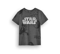 Star Wars Boys T-Shirt | Kids Dark Grey Short Sleeve Graphic Tee | Classic Logo Darth Vader Death Star Dark Side Graffiti Style Apparel Top | Sci-fi Movie Film Character Merchandise Gift