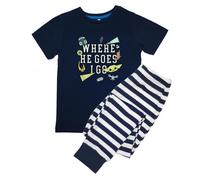 Star Wars Boy's Where He Goes Stripe Short-Sleeved Long Pyjama Set in Navy | Size: 6-7 Years Star Wars Navy 6-7 Years