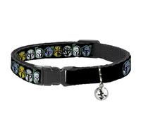 Star Wars Breakaway Cat Collar With Bell, Plastic Clip, Easy Adjustable, Star Wars the Mandalorian Helmets Black Multi Color, 8.5 to 12 Inches 0.5 Inch Wide