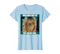 Star Wars Chewbacca Walking Out of The Salon Like T-Shirt, Women, Baby Blue, Medium