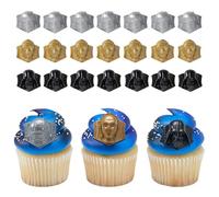 STAR WARS Cupcake Rings, 24 Cupcake Toppers Featuring Darth Vader, C-3PO, And R2-D2, 3D Food Safe Cake Toppers by DecoPac- 24 Pack
