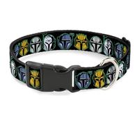 Star Wars Dog Collar with Plastic Clip, Quick Release, Easy Adjustable, The Mandalorian Helmets, 7 to 8.5 Inches 0.5 Inch Wide