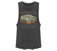 STAR WARS Junior's A New Hope Millennium Falcon Retro Rainbow Stack Festival Muscle Tee, Charcoal, S