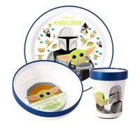 Star Wars Mandalorian 3pcs Reusable Bicolor Kids Dinner Tableware Set | Premium Plastic Dinnerware Sets Includes Toddler Cups, Plates and Bowls, 100% Safe, BPA Free & Certified Food Safe (US/EU)