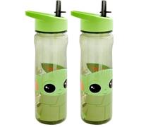Star Wars Mandalorian 600ml PP Kids Water Bottles With Straw - Official Grogu Baby Yoda Merchandise by Polar Gear - Reusable, BPA Free & Recyclable (Pack of 2)