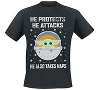 Star Wars The Mandalorian - He Protects! Men T-Shirt Black M, 100% Cotton, Regular