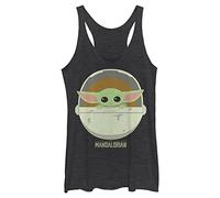 STAR WARS Mandalorian The Child Cute Bassinet Women's Racerback Tank Top, Black Heather, Medium