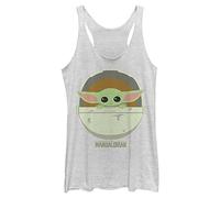 Star Wars Mandalorian The Child Cute Bassinet Women's Racerback Tank Top, White Heather, S
