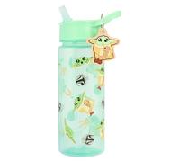 Star Wars Mando & Grogu Water Bottle with Straw, Green, 500ml Polypropylene, Includes Grogu Charm Keyring