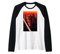 Star Wars Maul Shadow Lord Sith Lord in Front of Cityscape Raglan Baseball Tee