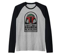 Star Wars May The Fourth Boba Fett Helmet Poster Raglan Baseball Tee