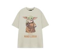 Star Wars Mens Beige Short Sleeved Graphic Tee | Grogu The Mandalorian White T-Shirt Grogu Print | Sci-Fi Fan Apparel for Him | Licensed Merchandise for Men