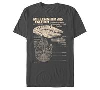 STAR WARS Men's Millennium Falcon Detailed Drawing T-Shirt, Charcoal, XL