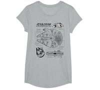 Star Wars Millennium Falcon Schematic T-Shirt, Girls, Heather Grey, Medium