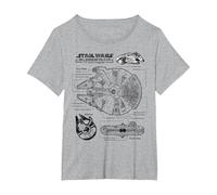 Star Wars Millennium Falcon Schematic T-Shirt, Women's Plus, Heather Grey, 5X