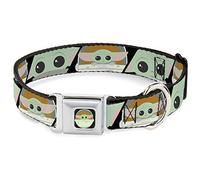 Star Wars Pet Collar, Dog Collar Metal Seatbelt Buckle, Star Wars The Child Chibi Face Blocks Black, 15 to 24 Inches 1.0 Inch Wide