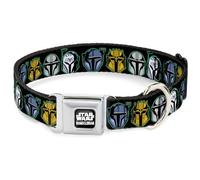 Star Wars Pet Collar, Dog Collar Metal Seatbelt Buckle, Star Wars the Mandalorian Helmets Black Multi Color, 11 to 16.5 Inches 1.0 Inch Wide