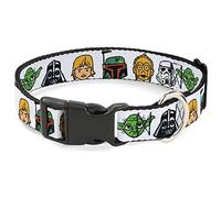 Star Wars Pet Collar, Dog Collar Plastic Buckle, Star Wars 6 Character Faces White, 9.5 to 13 Inches 1.0 Inch Wide